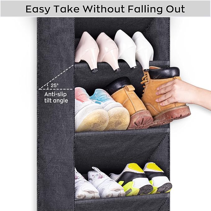 SLEEPING LAMB Shoe Rack for Door with Large Deep Pocket, Hanging Door Shoe Organizer for Closet Hanger, Dorm and Narrow Sneaker Storage Holder, Black - Image 5