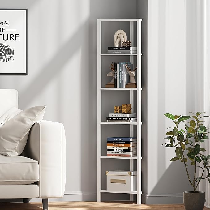 TUTOTAK 6-Tier Corner Bookshelf,Corner Shelf for Small Space, Narrow Display Corner Shelf Stand with Storage Rack, for Living Room, Bedroom, White BS05BW006 - Image 7
