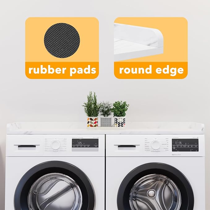 SpaceAid Washer Dryer Countertop, Laundry Wood Shelf Topper with Edge, 54" Width x 27.5" Depth Cover Guard Organizer for Washer and Dryer Laundry Hamper Counter Storage Organization (White Marble) - Image 7