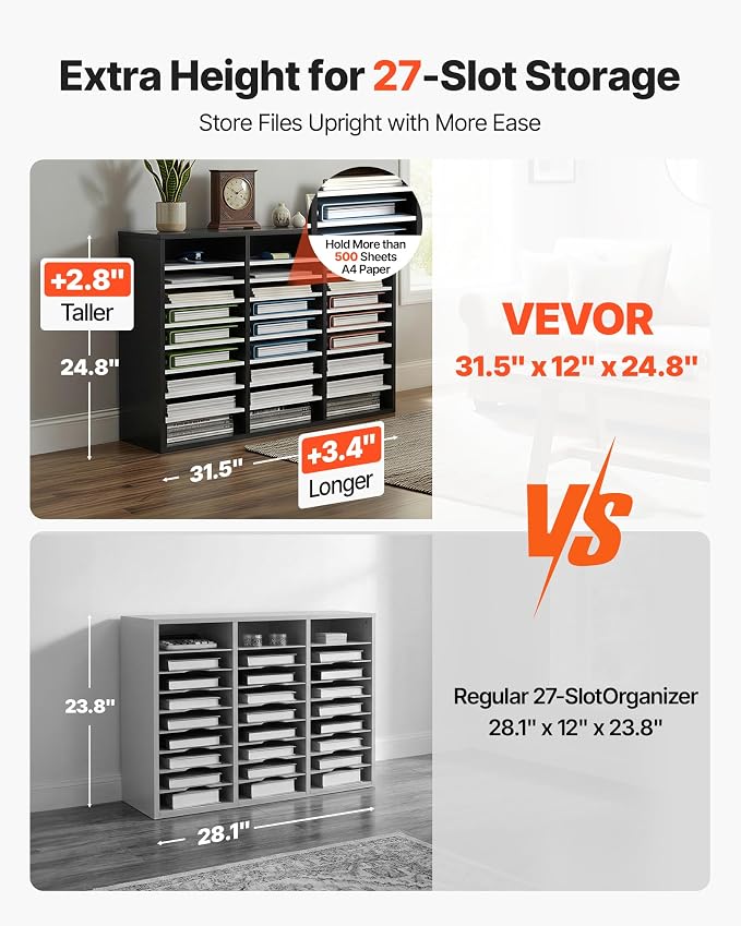 VEVOR Literature Organizer, 36 Compartments Office Mailbox with Adjustable Shelves, Wooden Mailbox Sorter Medium Density Fiberboard Office Home Classroom Storage for Files, Documents, Papers, Grey - Image 4