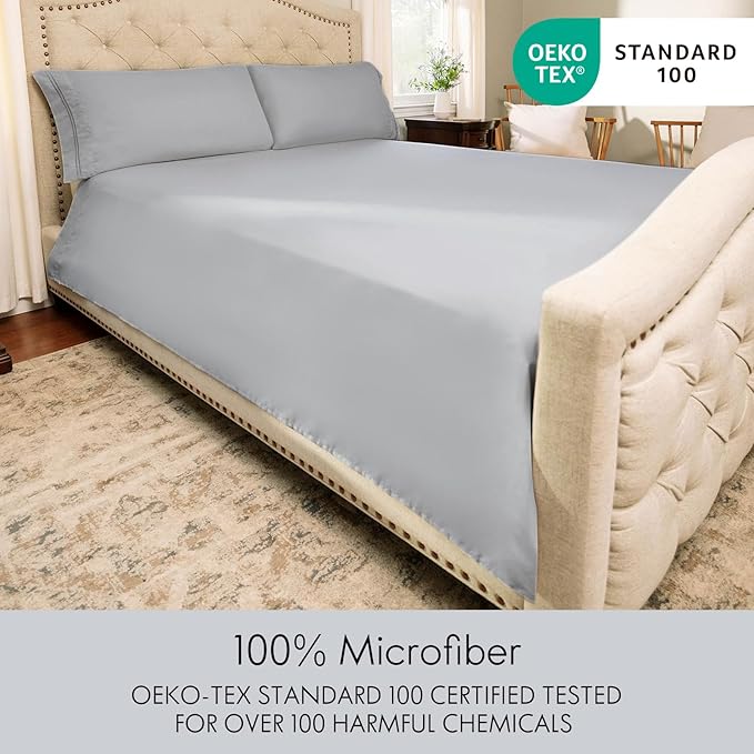 ClevaHome Full Size Sheet Set - 6 Piece Soft Breathable Luxury Bed Sheet Set - Shrinkage & Fade Resistant Embroidered Bedding Sheet with 14-inch Deep Pocket, 2 Extra Pillowcases (Full, Misty Grey)
