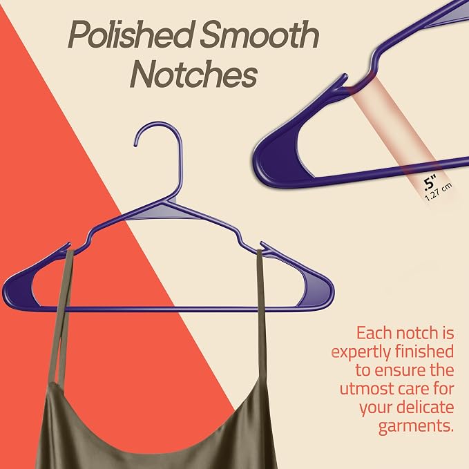 Purple Plastic Hangers 100 Pack– Heavy-Duty Plastic Hangers Slim and Space-Saving, Durable and Lightweight with Non-Slip Shoulder Notches for Slip Dresses, Suits, Jackets & Camisoles - Image 6