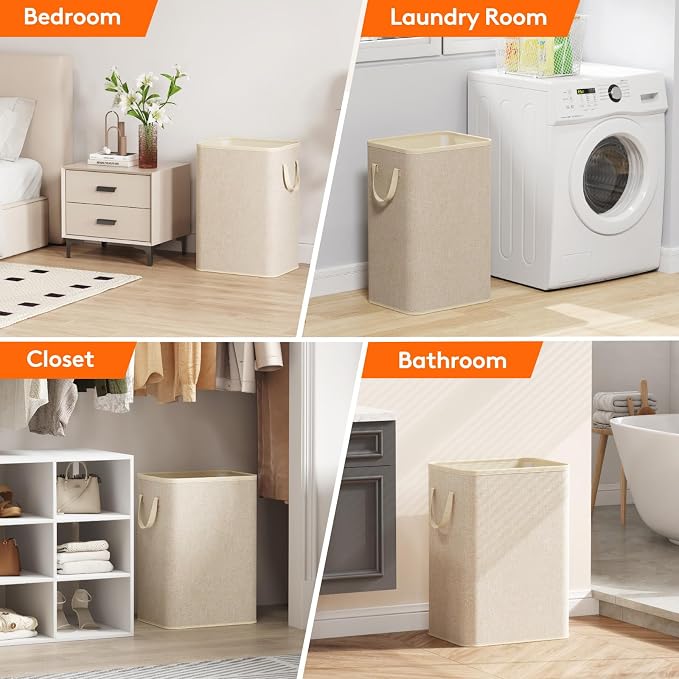 Lifewit 80L Large Tall Laundry Hamper, Collapsible Laundry Basket with Handles, Foldable Clothes Hampers for Laundry, Portable Dirty Clothes Hamper for Dorm College Bedroom Bathroom, Beige - Image 8