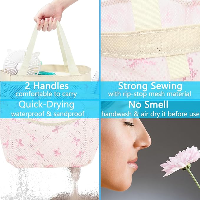 Fammart Mesh Shower Caddy Portable for College Dorm Room Essentials, 8-Pocket Large Shower Basket Tote Bag with 2 Handles for Toiletry, Bathroom, Beach, Camp, Gym - Image 7