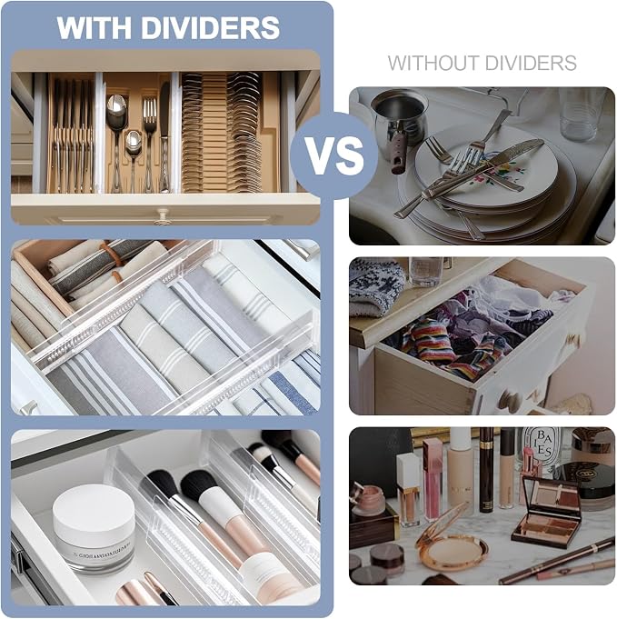 5 Pack Adjustable Drawer Dividers (12.3-18") 6" High Expandable Clear Drawer Dividers for Kitchen, Bedroom & Office Dresser Drawer Organizers for Clothes, Utensils and Baby Nursery Storage - Image 5
