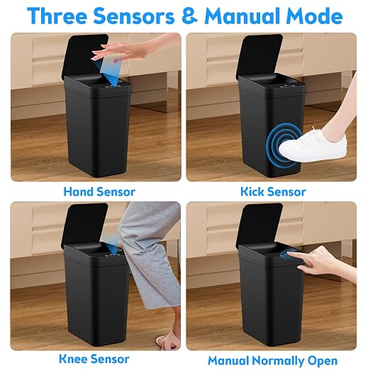 Bathroom Trash Can with Lid, 2 Pack 4 & 2.2 Gallon Automatic Touchless Garbage Can, Small Motion Sensor Smart Trash Can, Slim Waterproof Trash Bin for Bedroom, Bathroom, Office, Living Room (Black) - Image 2
