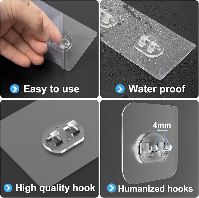 Shower Caddy Adhesive Replacement, Transparent Strong Adhesive Hooks, No Drilling, Waterproof, for Shower Caddy, Bathroom Storage Shelves and Kitchen Racks (Single*12pcs) - Image 4