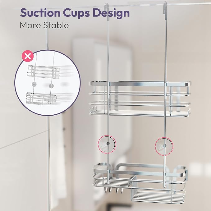 SWTYMIKI Shower Caddy Hanging Organizer - Over the Door Shower Caddy with Soap Holder, 11 Hooks, 2 Installation Ways, Stainless Steel Rustproof Bathroom Organizer, Silver - Image 6