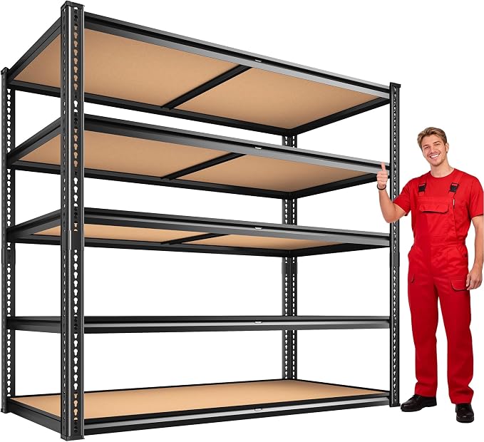 ROOMFAVE 40" W Garage Shelving 2300LBS Storage Shelves Adjustable Metal Shelving 5 Tier Garage Utility Rack Shelf for Warehouse, Pantry, Closet, Kitchen 72.2" H x 40" W x 20" D, Black,Gift by RoomFave-organizeyourjoy