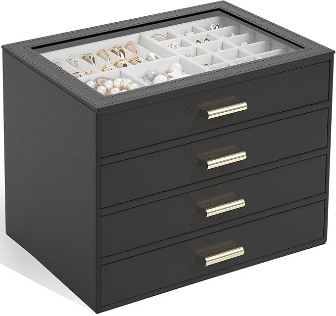 AKOZLIN Jewelry Box with Clear Lid Functional Leather Jewelry Storage Organizer Case 4 Drawers for Women Girls Necklace Ring Bracelet Earring by AKOZLIN