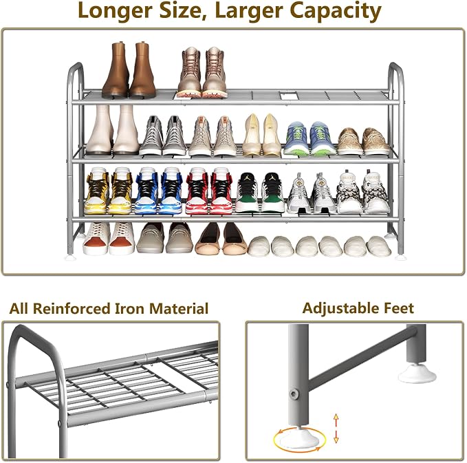 LINZINAR Shoe Rack 3 Tier Long Metal Shoe Organizer for Closet Entryway Grey - Image 6