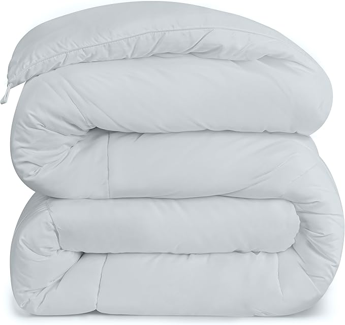 Utopia Bedding Comforters Queen Size, All Season Duvet Insert, Down Alternative Box Stitched Bed Comforter with Corner Tabs, Machine Washable (Light Grey)