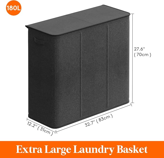 Lifewit Triple Laundry Hamper with Lid and Removable Laundry Bags, Large Collapsible 3 Dividers Dirty Clothes Basket with Handles for Bedroom, Laundry Room, Closet, Bathroom, College, 180L Dark Gray - Image 5