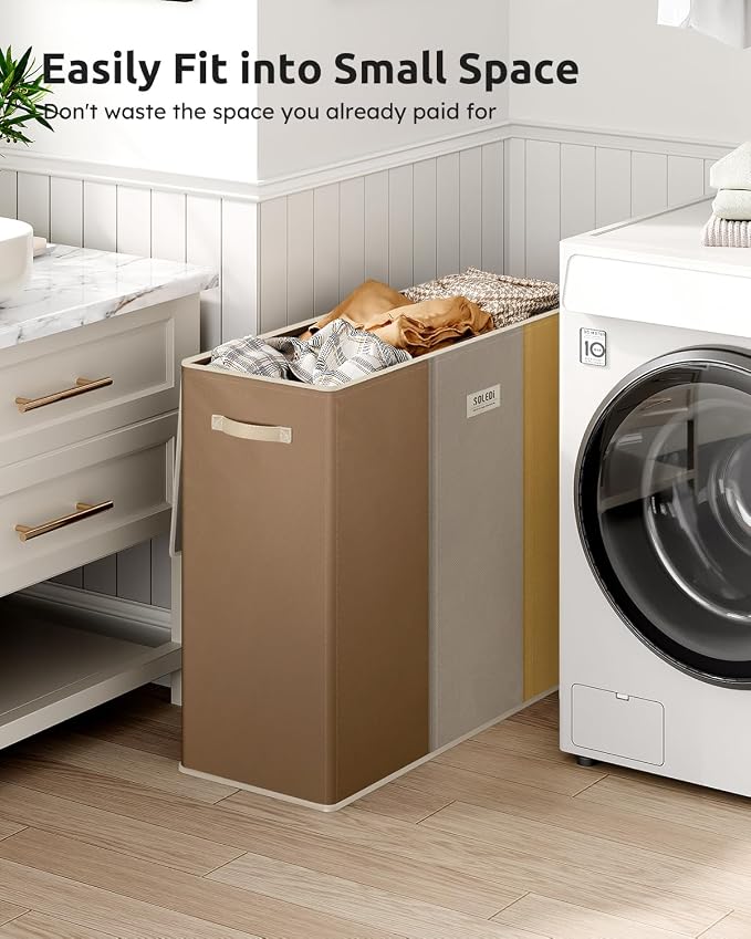 SOLEDI 180L 3-Section Laundry Hamper with Lid, Extra Large Dirty Clothes Basket with Sturdy Handles for Laundry Room & Bedroom - Durable Organizer for Sorting Laundry - Image 5
