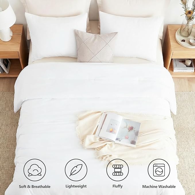 CozyLux Full Size Comforter Set White, 3 Pieces Solid Breathable Quilted Bedding Sets, Luxury Lightweight Soft Bed Set with Down Alternative Comforter and 2 Pillowcases for All Seasons