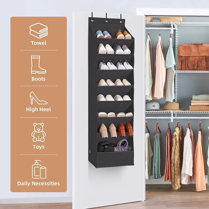 STORAGE MANIAC Over the Door Shoe Organizer Heavy-Duty Large Deep Pocket Hanging Shoe Organizer Shoe Rack Door Closet Shoe Organizer for Wall, Dorm & Narrow Door Storage Shoe Holder Black, 2 Pack - Image 5