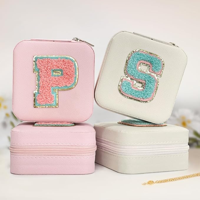 SANDJEST Personalized Jewelry Box, Pink Travel Jewelry Box with Initial P, Small Monogrammed Jewelry Case Organizer for Girls Women Teen Kids, Mini Travel Essentials Gifts for Birthday Christmas - Image 4