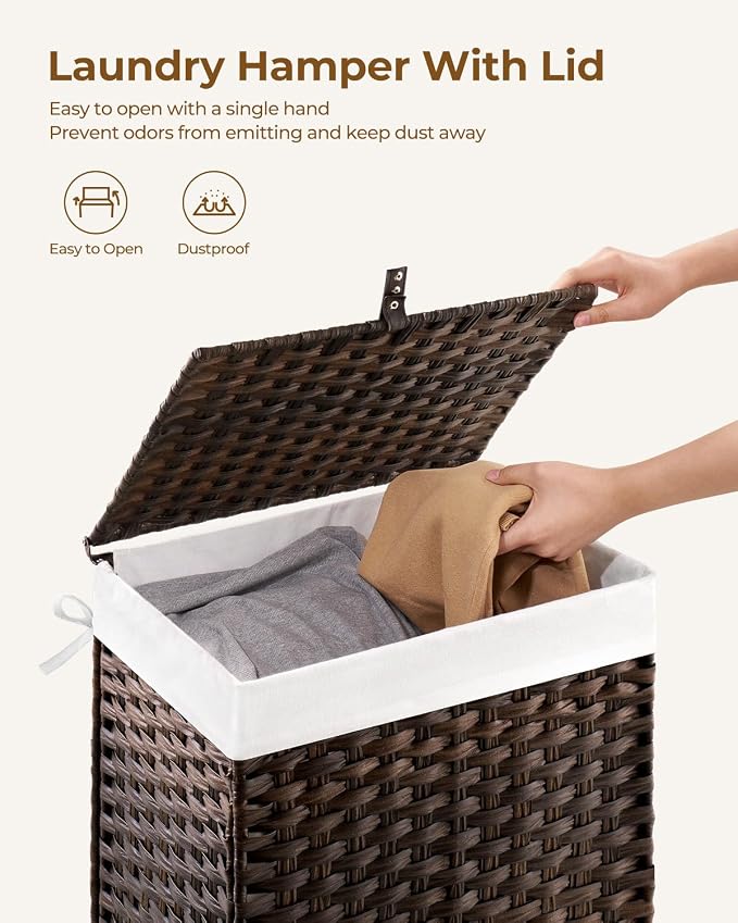 Greenstell Laundry Hamper with Lid, 90L Clothes Hamper with 2 Removable Liner Bags & 2 Mesh Laundry Bags, Handwoven Synthetic Rattan Laundry Basket for Clothes, Toys in Bathroom, Bedroom Brown - Image 5