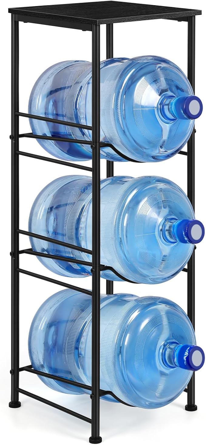OYEAL Water Jug Holder Stand 5 Gallon Water Bottle Holder Organizer with Shelf, Heavy Duty 3 Tier Water Bottle Storage Rack for Kitchen, Office, Living Room, Black by OYEAL