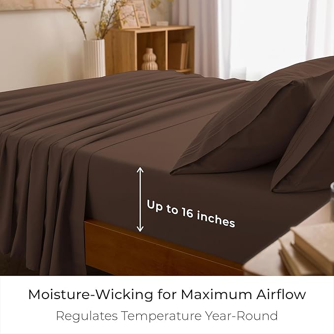 Mellanni Full Sheets Set - 4 PC Iconic Collection Bedding - Hotel Luxury, Extra Soft, Cooling Bed Sheets - Wrinkle, Fade, Stain Resistant (Full, Brown)
