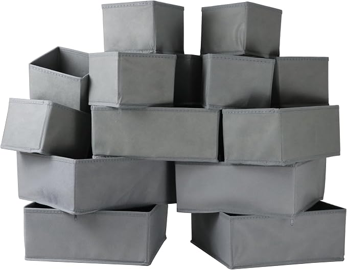 Fordonral 16 Pack Drawer Organizer Clothes, Foldable Fabric Dresser Organizer Closet Organizers and Storage Box for Underwear,Folded Clothes,Baby Clothing,Socks,Bra,Towels,Ties(Gray) - Image 7