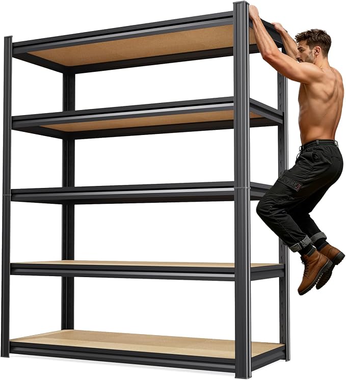 78''H*46''W Storage Shelves,3000LBS Garage Shelving ,Adjustable Garage Shelves ,Heavy Duty Metal Shelving, 5 Tier Wood Utility Steel Shelf, Shelving Units and Storage Rack fo Kitchen Pantry Laundry by KORVENA