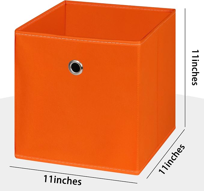 Foldable Storage Cubes Bins ,11 Inch Cloth Storage Cube Fabric Storage Box Cubes Organizer Baskets with Dual Handles for Home Organizer Set of 3 (Orange) - Image 2