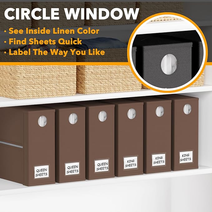 SpaceAid 6 Pack Bed Sheet Organizers and Storage, Foldable Sheet Organizer with Window for Linen Closet, Set Folder Keeper for Queen & King Size Bedding Storage (Brown) - Image 4