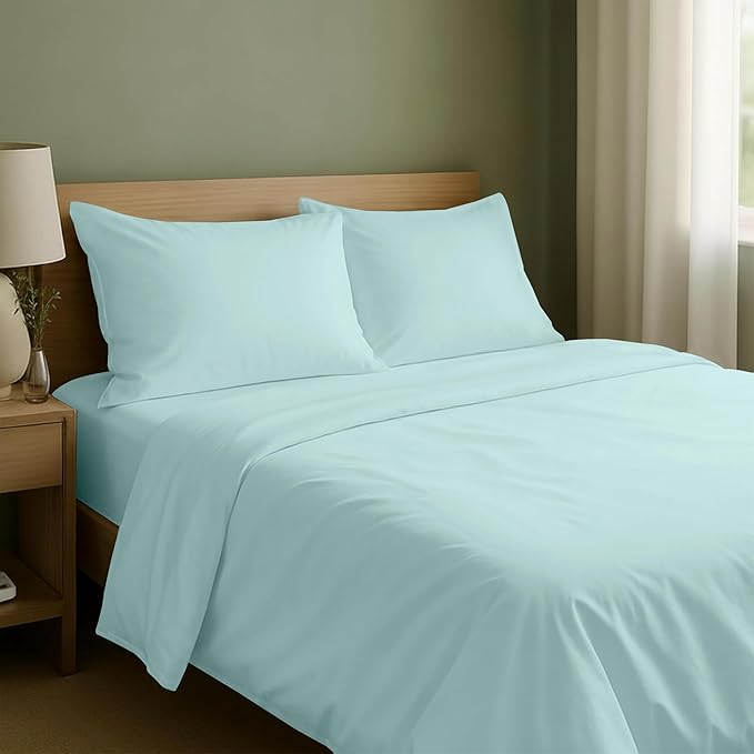California Design Den Queen Sheet Set - Natural 100% Cotton Sheets Queen Size Bed Set with Deep Pockets, Soft Sateen Weave, Breathable and Durable Bedding (Seafoam)