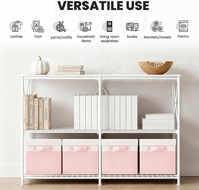 Large Closet Organizer Bins with Lids 4 Pack - 23 QT Collapsible Decorative Storage Boxes with Lids - Clothes Storage Bins with Handles - Fabric Containers for Living Room, Dorm, Nursery - Pink - Image 6