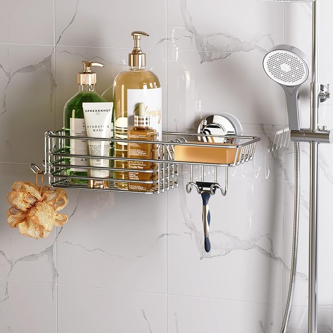 LEVERLOC Shower Caddy Suction Cup Shower Shelves Shower Holder，Silver by LEVERLOC