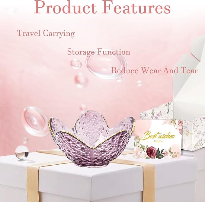 Gifts for Women Purple Flower Jewelry Dish Glass Ring Holder Decorative Jewelry Tray Cute Vanity Room Decor Aesthetic Nightstand Bathroom Decor Trinket Dish Friendship Birthday Christmas Gifts (2pcs) - Image 8