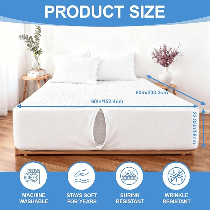 Peryiter Waterproof Queen Air Bed Mattress Pad with 15-24 Inch Deep Pockets, Brushed Queen Air Mattress Cover Pad Breathable Noiseless Protector for Camping, Guest Bed and Overnight Visitors