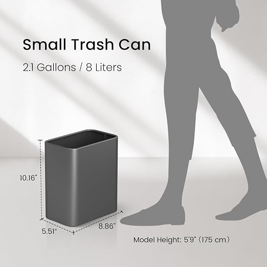 Cesun Small Bathroom Trash Can, 2.1 Gallons, Open-Top, Gray Metal, Stainless Steel, Modern, Ideal for Bathroom, Bedroom, Home Office,Toilet, Rv,Near Desk, Under Sink - Image 8