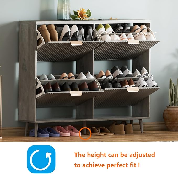 Shoe Cabinet Storage,Modern Freestanding Organizer with 4 Flip Drawers,Narrow Shoe Rack Cabinet for Entryway,Grey - Image 3