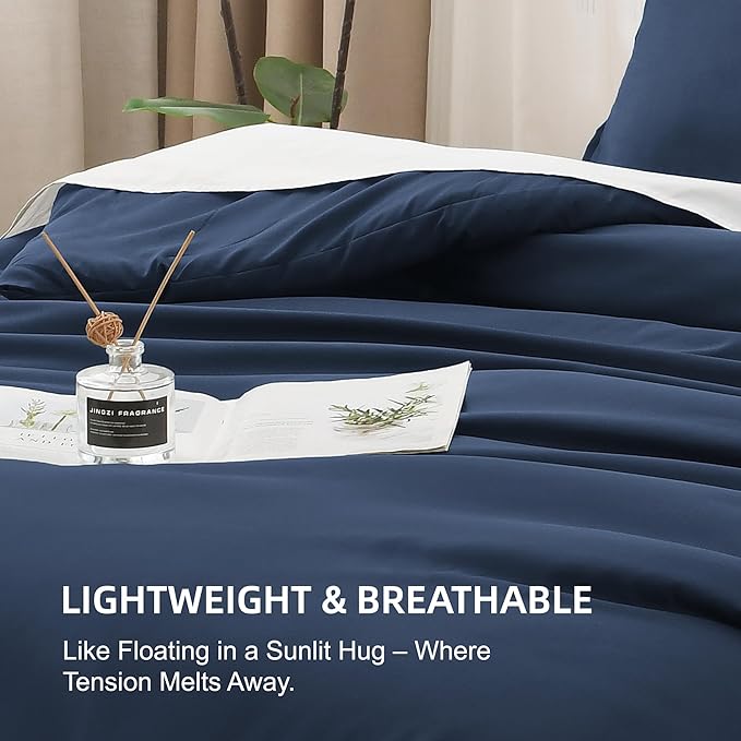 Litanika Comforters Twin XL Size Navy Blue, 2 Pieces Lightweight Solid Bedding Set & Collections, All Season Fluffy Bed Set (68x92 Inches Comforter & 1 Pillowcase)