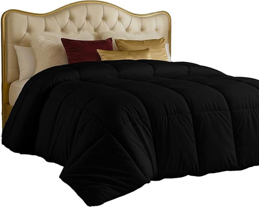 Utopia Bedding Comforters Twin Size, All Season Duvet Insert, Down Alternative Box Stitched Bed Comforter with Corner Tabs, Machine Washable (Black)