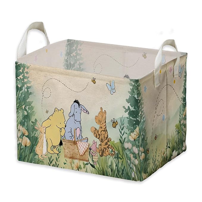 Winnie Nursery Decor, the Pooh Baby Stuff, Winnie Storage Nursery Basket, Large squarecanvas Laundry Hamper With A Waterproof PECoating, Foldable, Toys Bin, Baby Nursery HamperDecor, Classic by ZsaTuiy