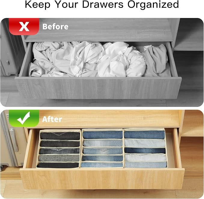 Qozary Jeans Pants Organizer for Closet, 4 Pack Drawer Organizers for Clothing, 5 Grids Wardrobe Clothes Organizer, Jean Organizer for Closet, Deep Drawer, Clothes Organizer for Shirts, Legging - Image 2