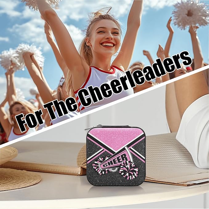 Cheerleader Travel Jewelry Case, Cheer Travel Jewelry Box for Women, Mini Jewelry Travel Case for Cheer Team, Cheerleader Gifts for Girls (Pink) - Image 4