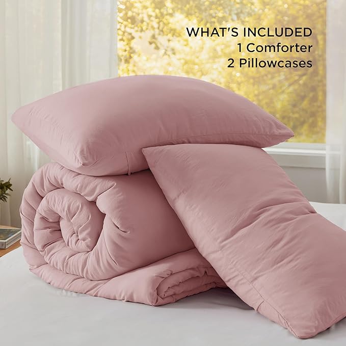 Bedsure California King Comforter Set, Pink Soft Prewashed Bedding for All Seasons, 3 Pieces GentleSoft™ Bed Set, 1 Lightweight Comforter (104"x96") and 2 Pillowcases (20"x36")