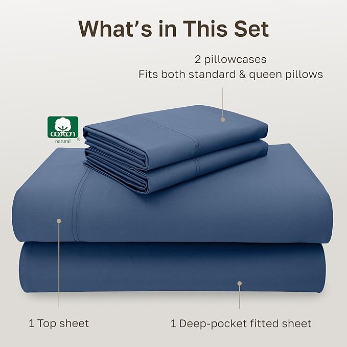 California Design Den - Luxury Full Size Sheet Set - 100% Cotton, 600 Thread Count Deep Pocket Full Size Bed Sheets, Sateen Weave - Royal Navy Blue