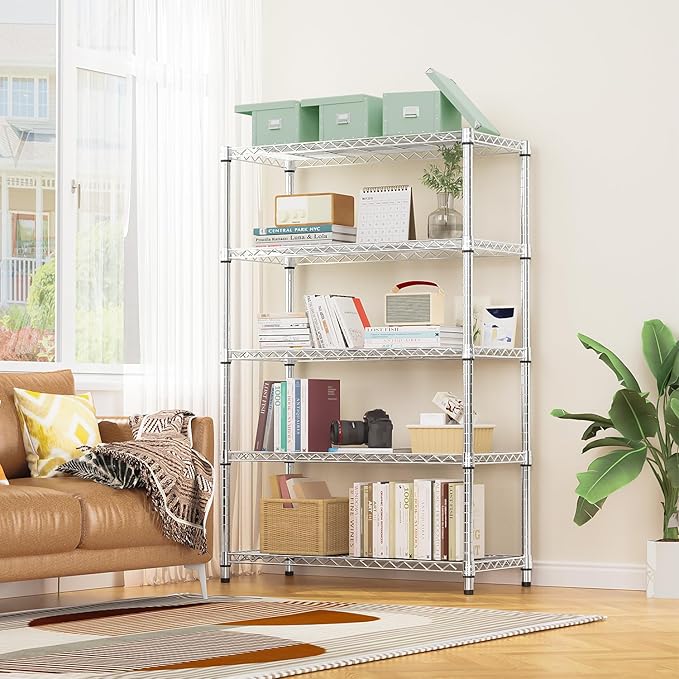M MZG 1750 LBS Storage Shelves 5-Tier Utility Shelving Unit Steel Organizer Wire Rack for Home,Kitchen,Office,Garage, Capacity 17.7" D x 47.2" W x 72.3" H | Organizer Wire Rack, for Home, Kitchen, Office, Garage, 1750 LBS Capacity - Image 2