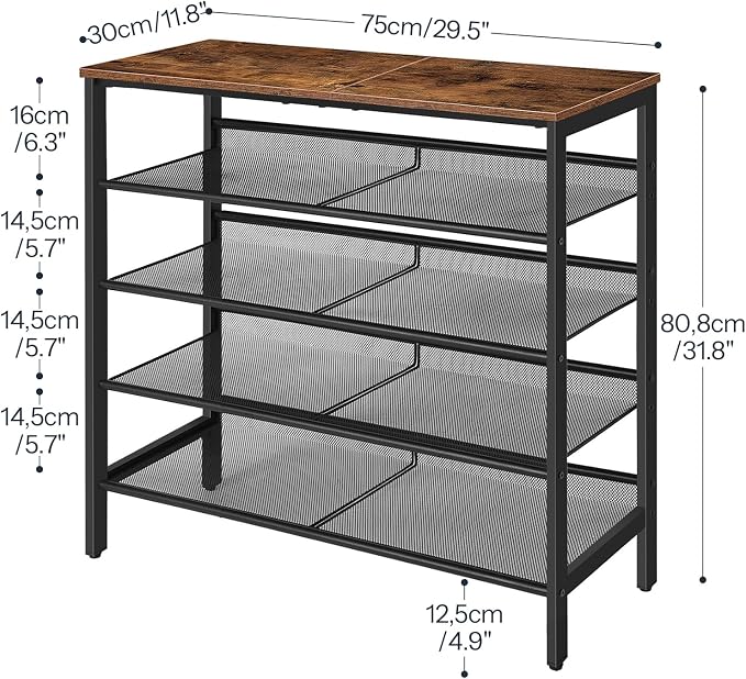 HOOBRO Shoe Rack for Entryway, 5-Tier Shoe Organizer with Adjustable Mesh Shelves, 16-20 Pairs of Shoes, Spacious Floor Mount, Metal, Industrial, Shoe Shelf for Closet, Rustic Brown BF12XJ01 - Image 2