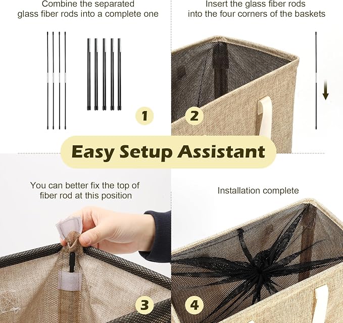 Odonata Slim Laundry Hamper Handles Collapsible Laundry Basket Thin Dirty Clothes Basket Narrow Laundry Bag Foldable Dirty Hamper 45L (Light Khaki) - Image 3