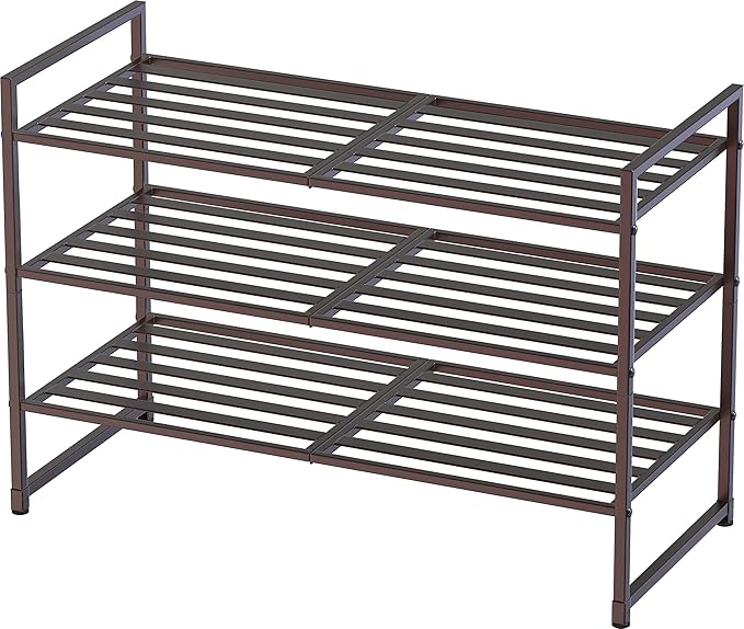 Simple Houseware 3-Tier Stackable Metal Panel Shoes Rack, Bronze by SimpleHouseware