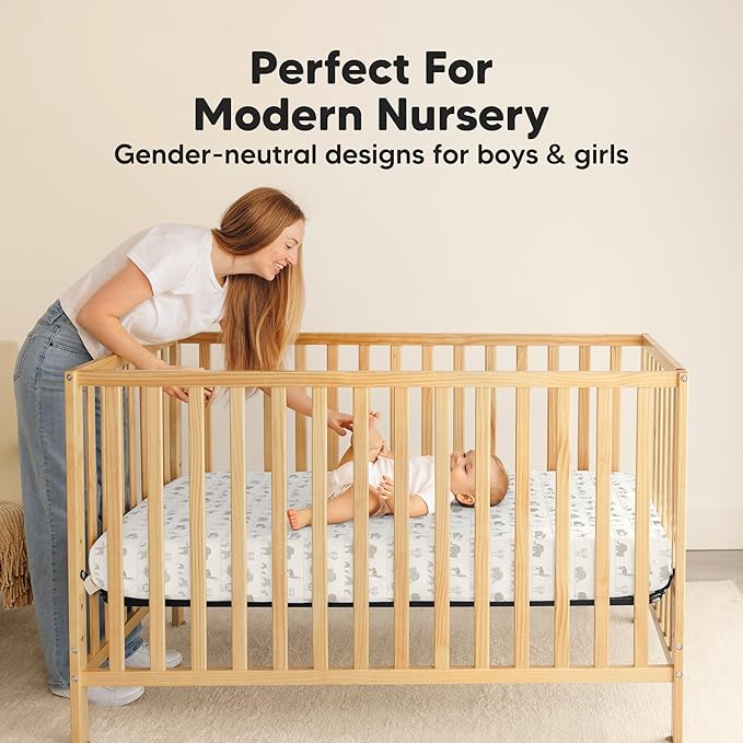 2-Pack Waterproof Crib Sheets for Boys, Girls - 52x28 Fitted Organic Cotton Baby Crib Sheets, Toddler Mattress Protector Cover, Washable, Soft & Durable Baby Bedding Essentials (Savannah)