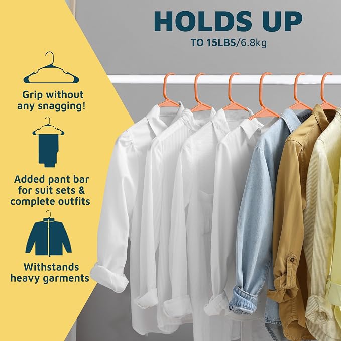 Lifemaster Plastic Clothes Hangers – Heavy Duty Hanger Set, for Organizing Clothes, Dresses, and Coat, Holds Up to 5 lbs, Space-Saving Hangers with Non-Slip Shoulder Grooves, Pack of 50, Orange - Image 11