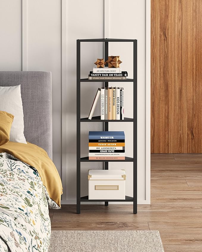 TUTOTAK Corner Shelf, 5-Tier Corner Bookshelf for Small Space, Narrow Display Corner Shelf Stand with Storage Rack, for Living Room, Bedroom, Black BS05BK005 by ChoosetutotakFurnitureBuildYourCozyHome