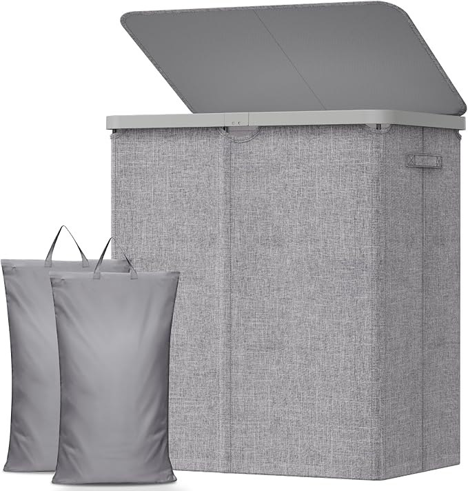 Lifewit 145L Large Laundry Basket with Lid, Laundry Hamper with Plastic Handles and Removable Bag, Foldable Tall Dirty Clothes Hampers for Laundry for Laundry Room, Bedroom, Bathroom, Dorm, Light Gray by Lifewit